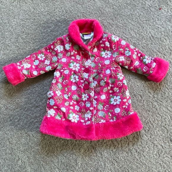 Penelope Mack Other - Penelope Mack pink floral faux fur satin lined coat size 4T